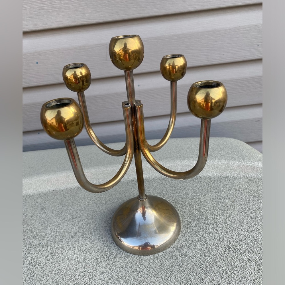 Vtg brass and silver tone 11” candelabra Candle stick holder